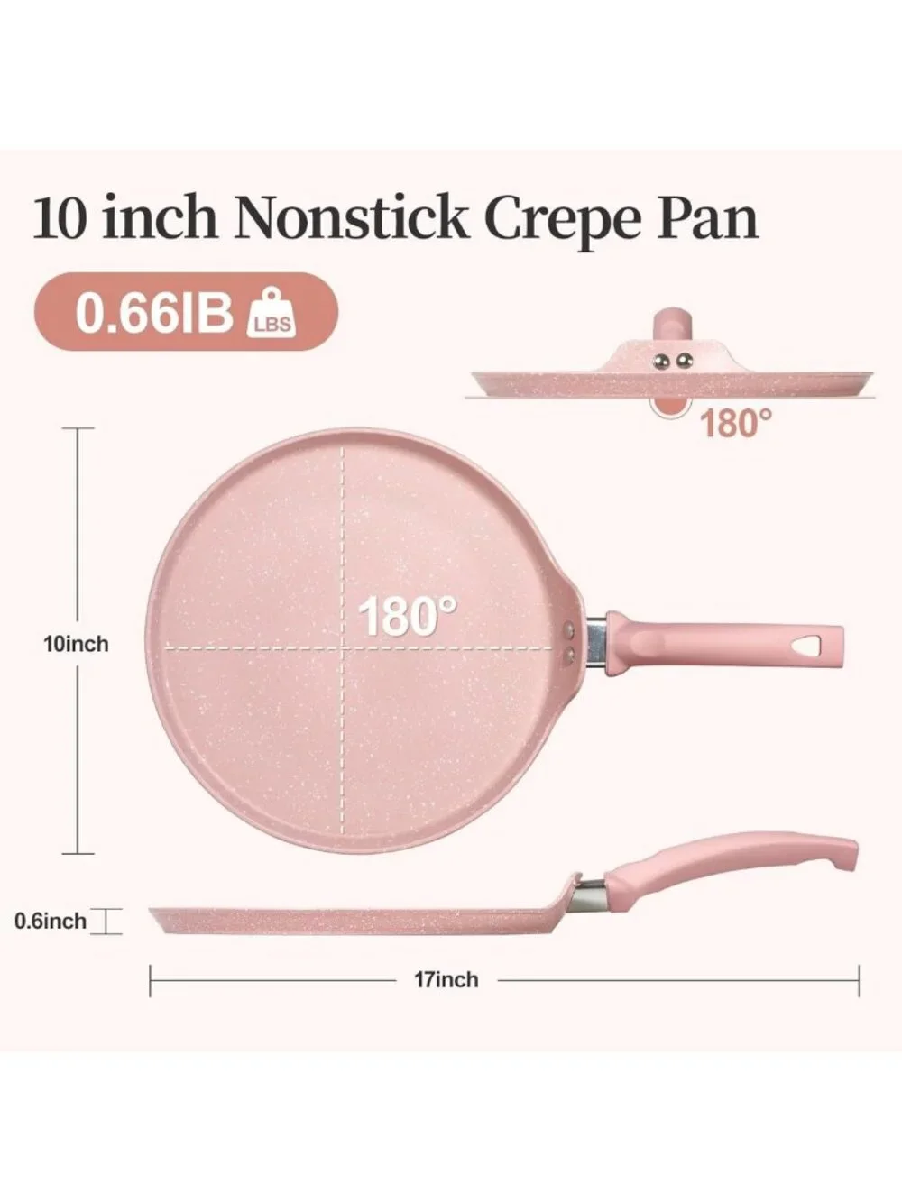10-Inch Nonstick Crepe & Dosa Pan - Pink Granite Skillet, Induction Compatible